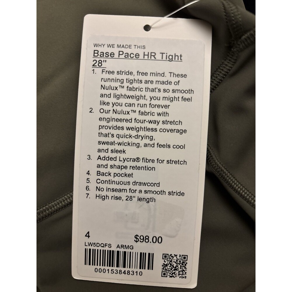 Lululemon Women’s Base Pace HR Tight 25" Inseam Color Army Green ARMG Size 4 New - Picture 4 of 5